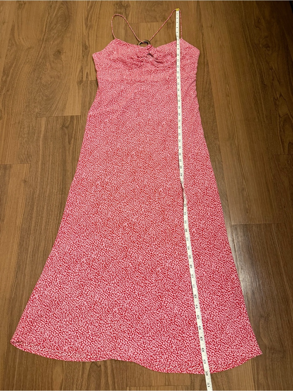 Zara Pink and Red Leopard Print Maxi Summer Dress with Wooden Ring Details - Picture 8 of 8